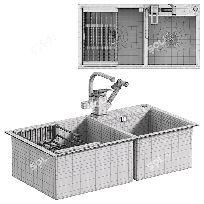 Rectangular Sink with Drainer Basket 3D model image 5