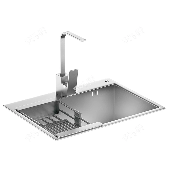 Sleek Stainless Steel Kitchen Sink 3D model image 2