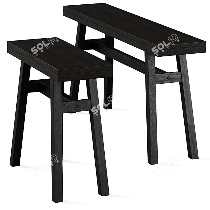 Wooden Bench & Stool Set 3D model image 2