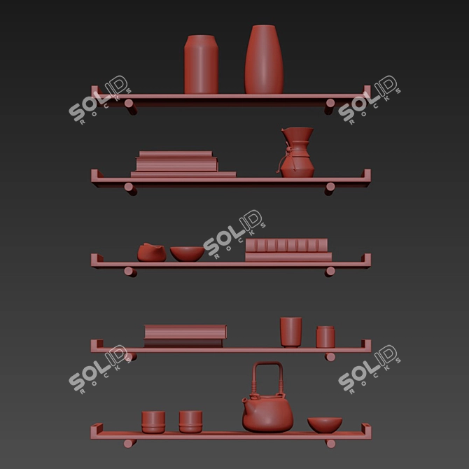 Tea Set Display Shelves 3D model image 3