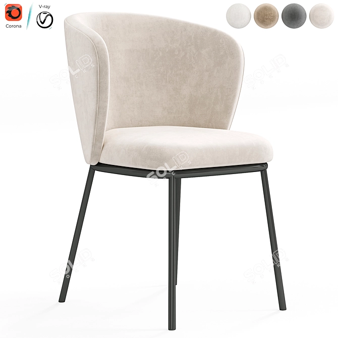 Plush Boucle Dining Armchair 3D model image 6