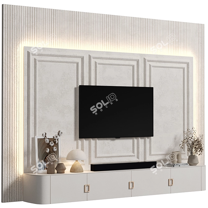 Modern 4K TV Wall Design 3D model image 2