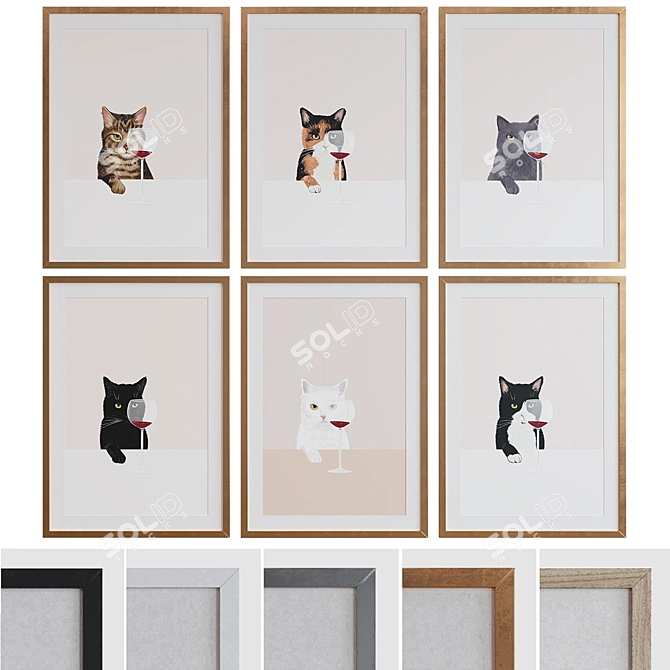 Cat Portrait Picture Frame Set 3D model image 1