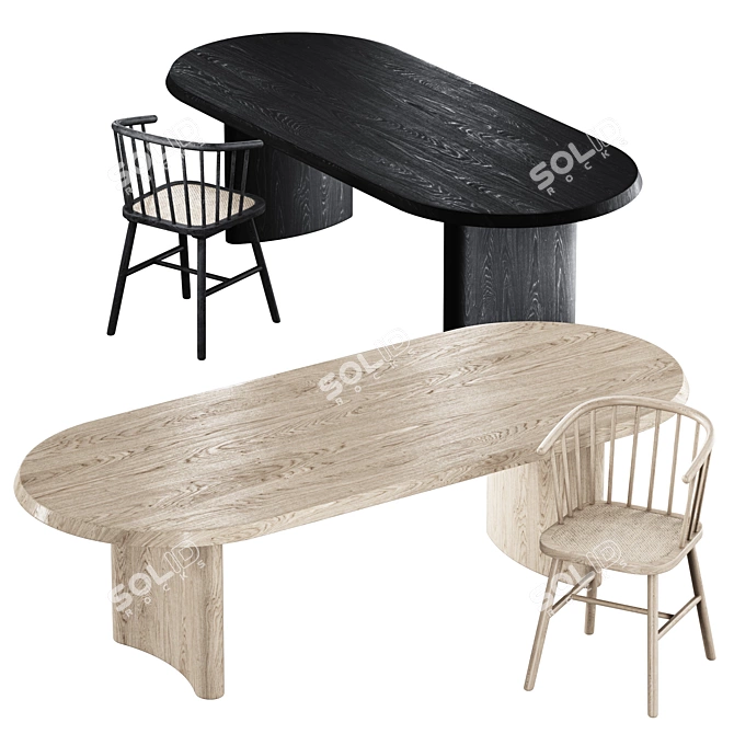 Luxury Ash Wood Dining Set 3D model image 1