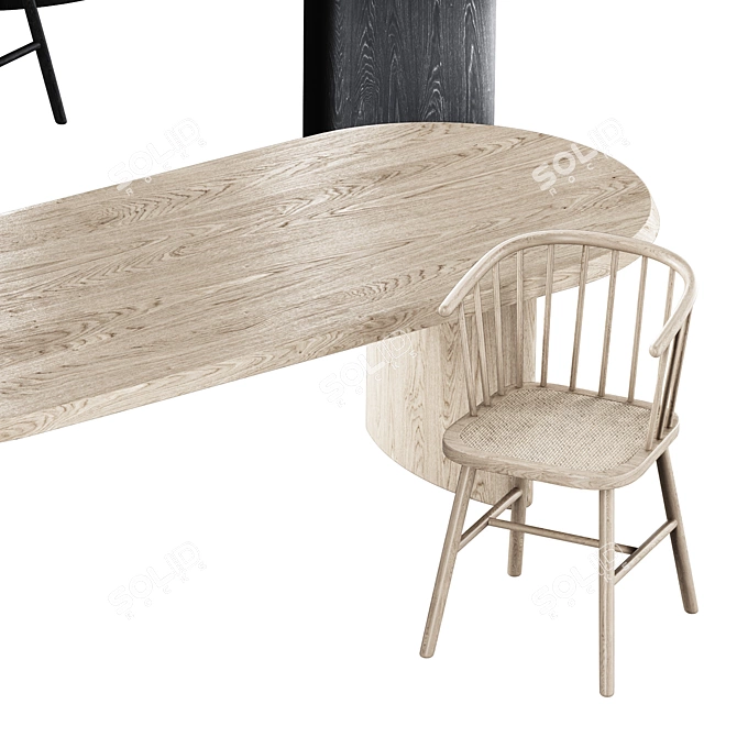 Luxury Ash Wood Dining Set 3D model image 2