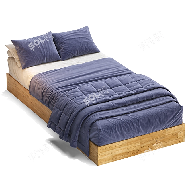 Nordic Style Wood Platform Bed 3D model image 2