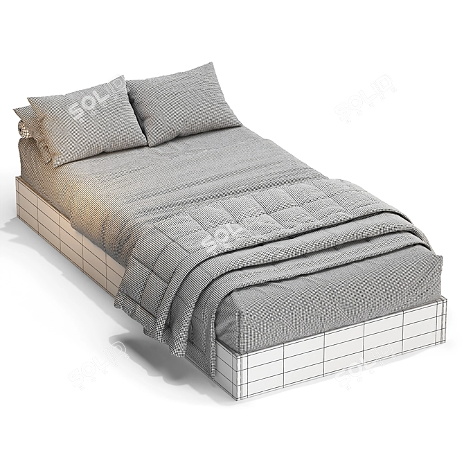 Nordic Style Wood Platform Bed 3D model image 4