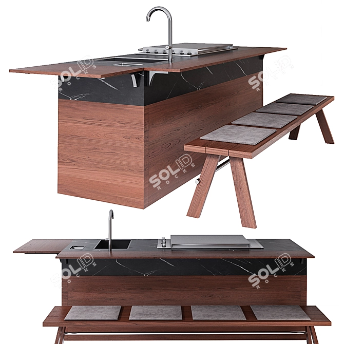 Outdoor BBQ Kitchen Set Elegance 3D model image 2