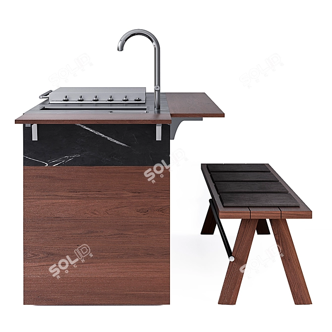 Outdoor BBQ Kitchen Set Elegance 3D model image 4