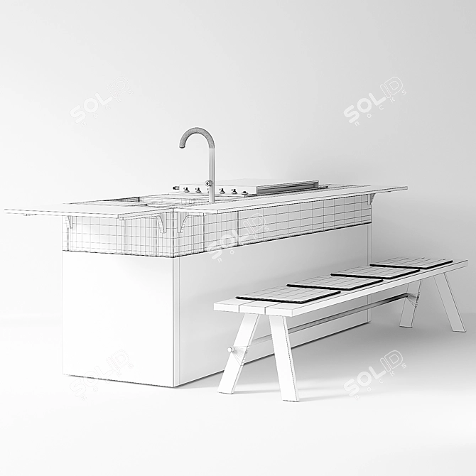 Outdoor BBQ Kitchen Set Elegance 3D model image 5