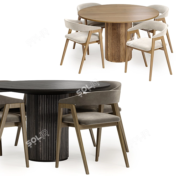 Luxury Dining Set Grey White 3D model image 2