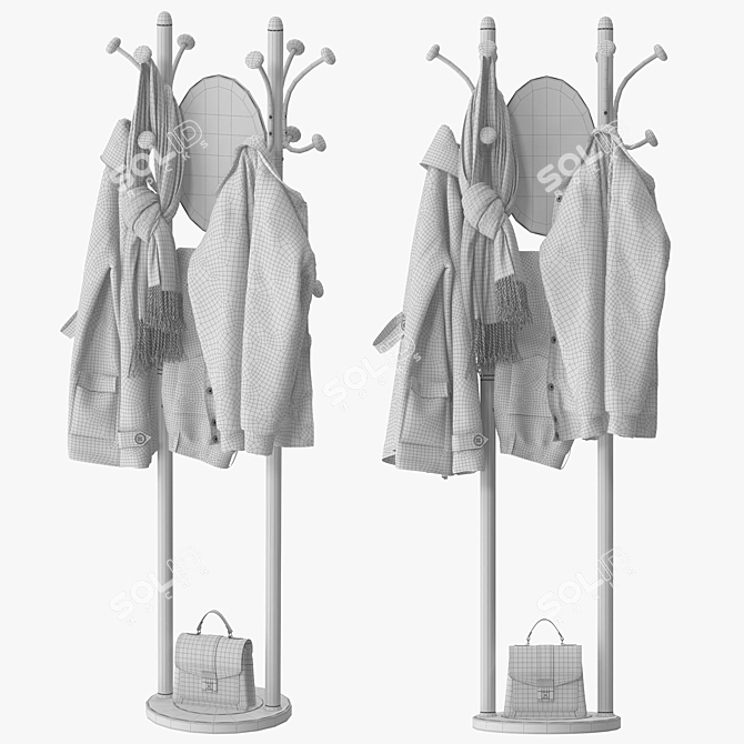 Mirror Coat Tree Stand Organizer 3D model image 6