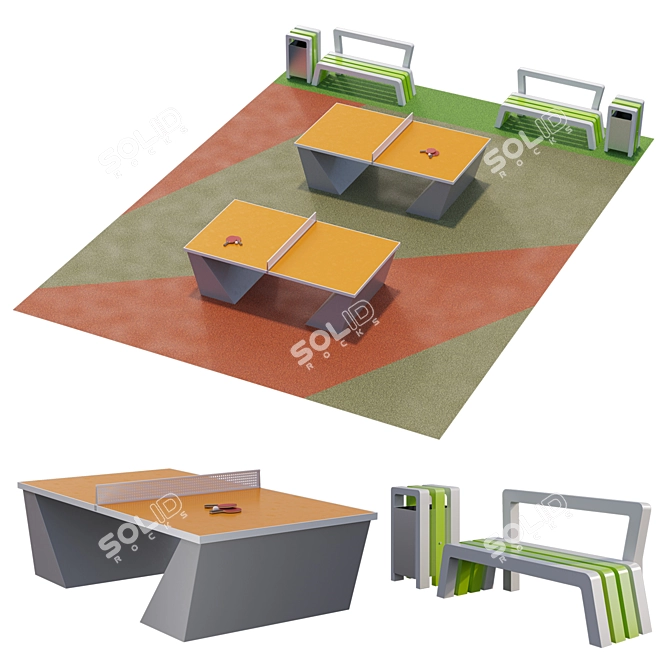 Modern Table Tennis Game Platform 3D model image 1