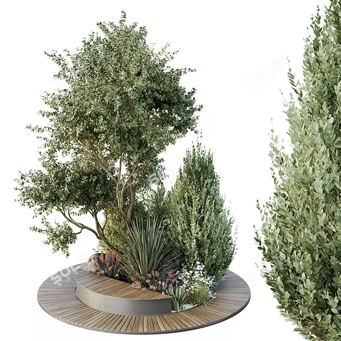  HQ Green Plant Bench Set 3D model image 1