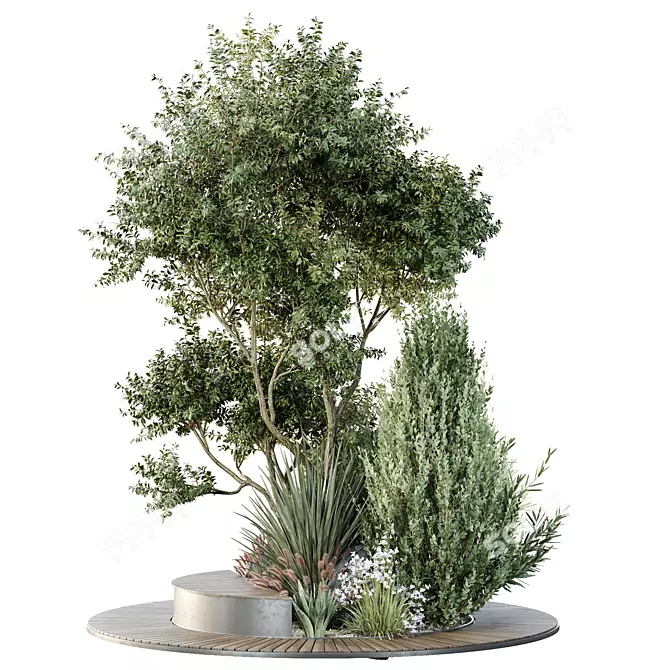  HQ Green Plant Bench Set 3D model image 2