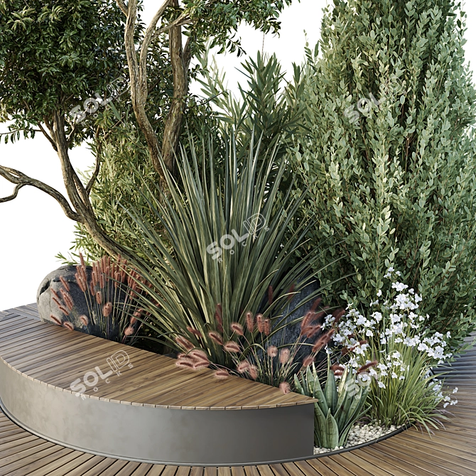  HQ Green Plant Bench Set 3D model image 3