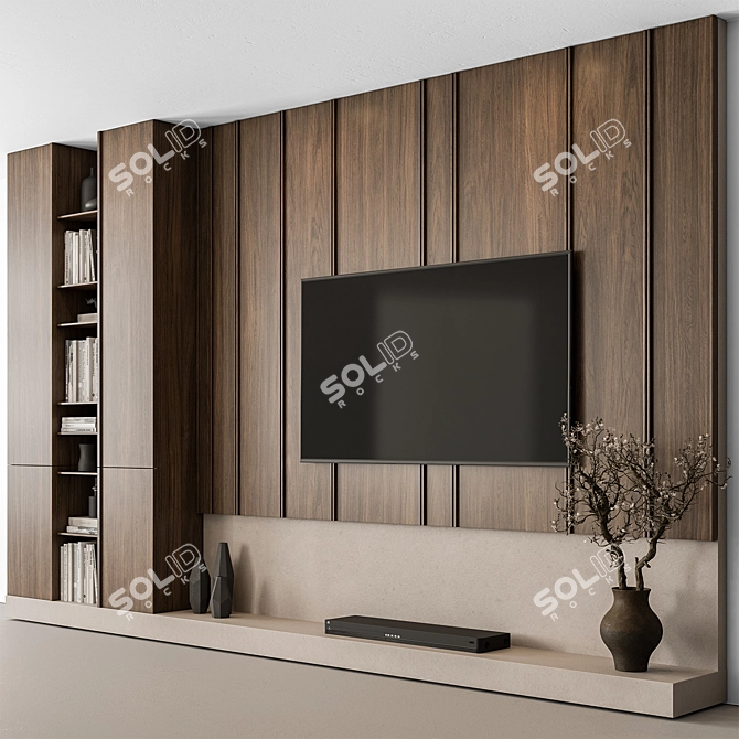 Modern Wood TV Wall Unit 3D model image 1