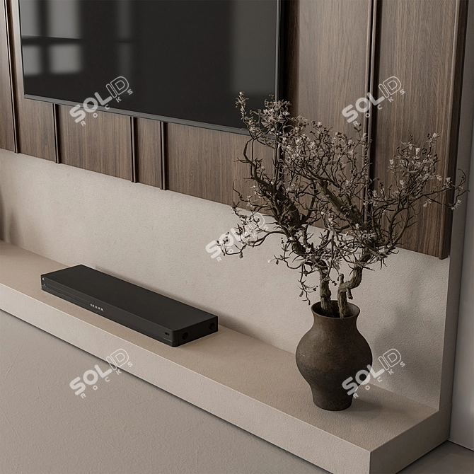 Modern Wood TV Wall Unit 3D model image 2