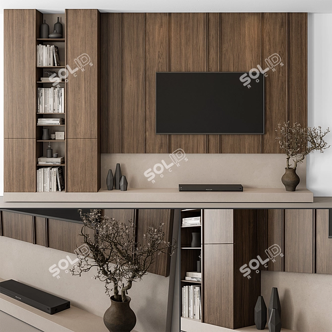 Modern Wood TV Wall Unit 3D model image 4