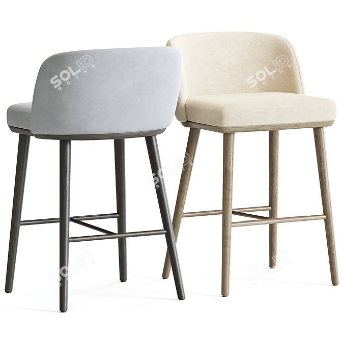 Modern High-Back Fabric Stool 3D model image 3