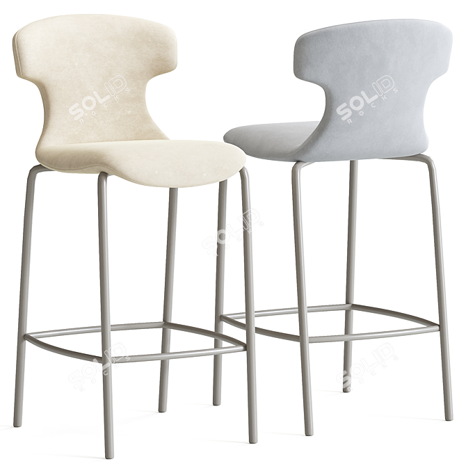 Elegant Leather Stool with Back 3D model image 1