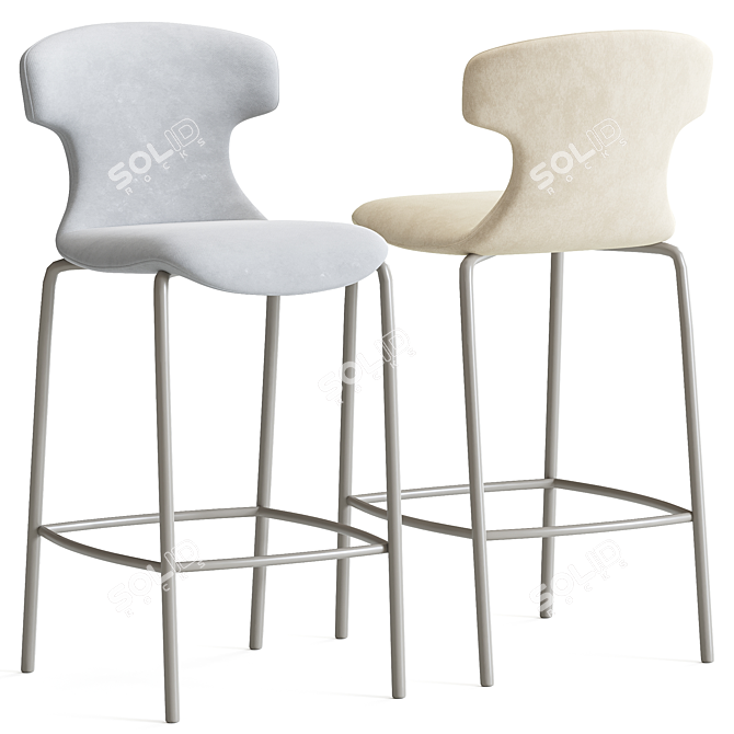 Elegant Leather Stool with Back 3D model image 2