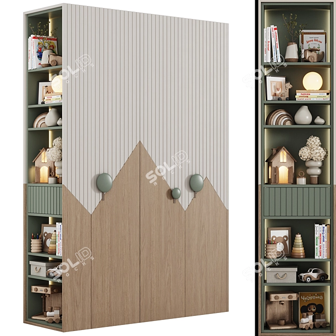 Mountain-themed Modern Kids Modular Wardrobe 3D model image 1