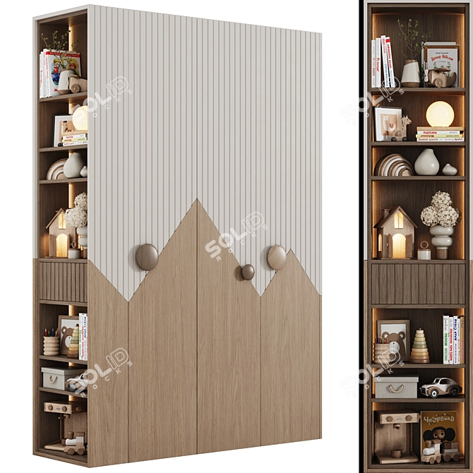 Mountain-themed Modern Kids Modular Wardrobe 3D model image 2