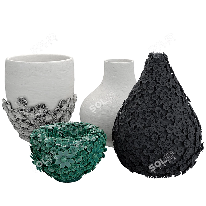 Handcrafted Ceramic Floral Vases 3D model image 1