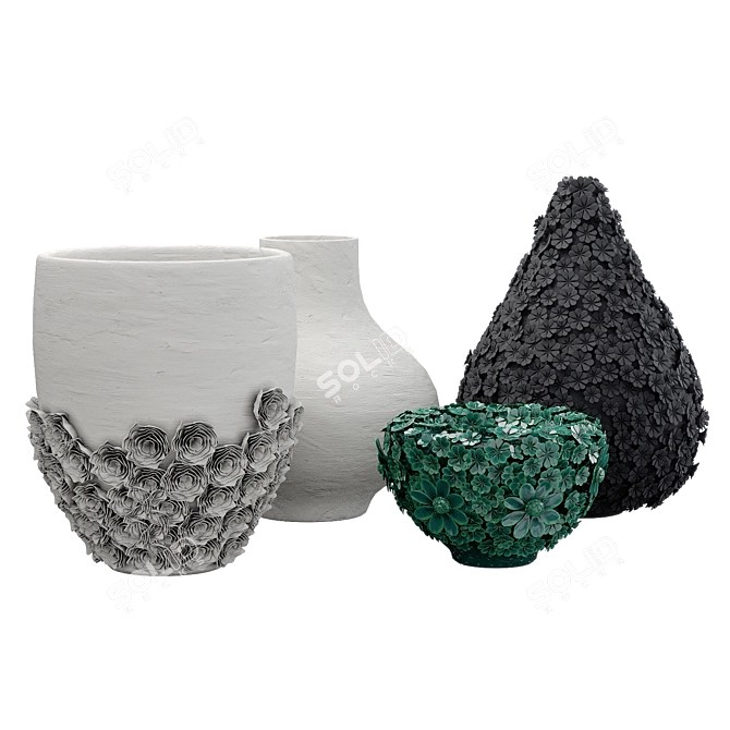 Handcrafted Ceramic Floral Vases 3D model image 2