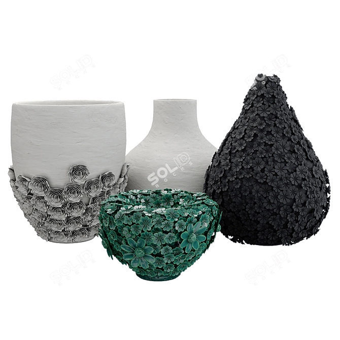 Handcrafted Ceramic Floral Vases 3D model image 3