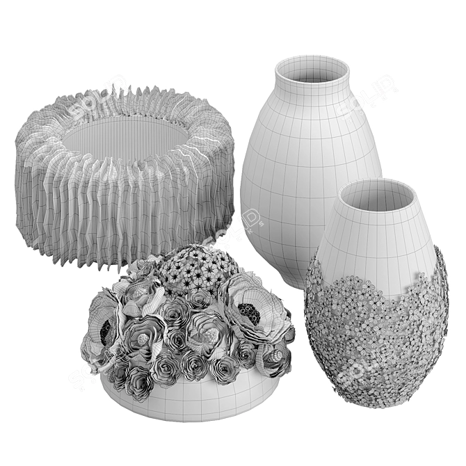 Handcrafted Ceramic Floral Vases 3D model image 4