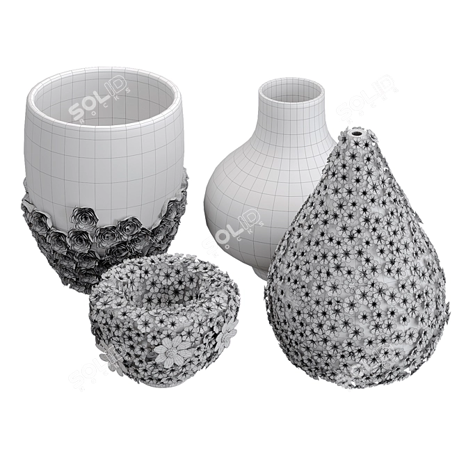 Handcrafted Ceramic Floral Vases 3D model image 5