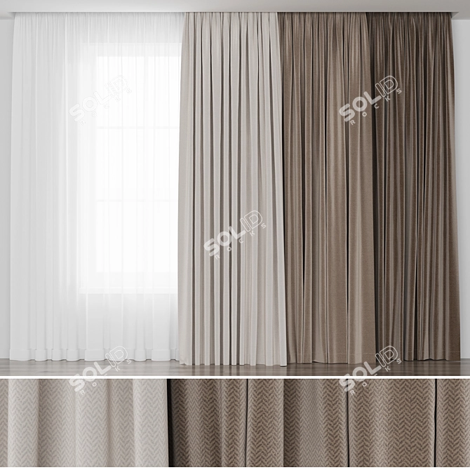 Tweed "Tree" Curtain Set 3D model image 1