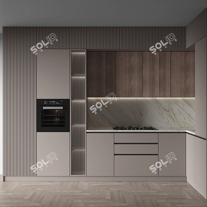 Editable Modern Kitchen with Appliances 3D model image 1