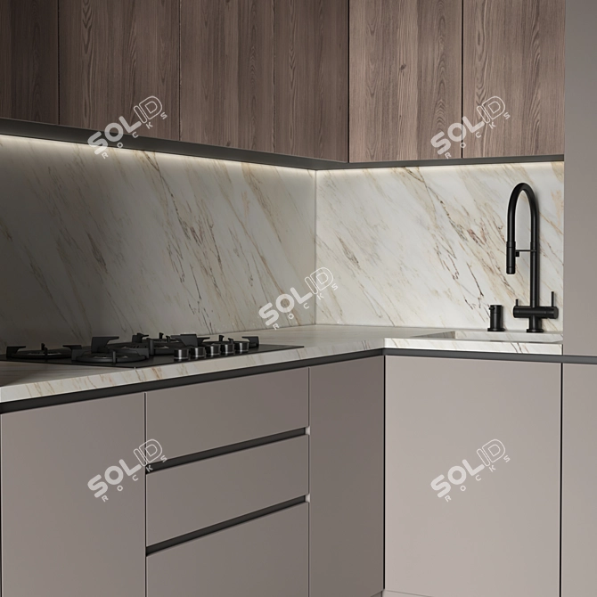 Editable Modern Kitchen with Appliances 3D model image 2