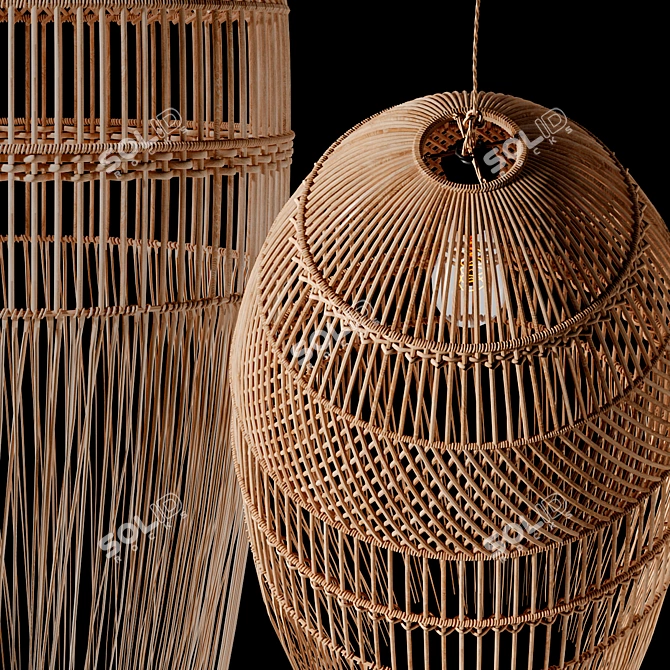 Natural Rattan Pendant Light 3D model image 3