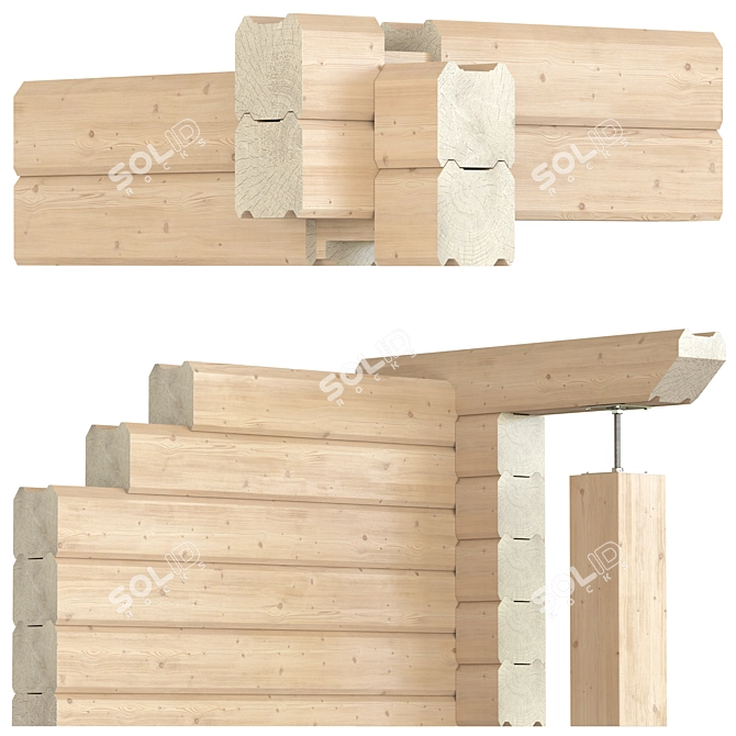 Textured Timber Beam Set 3D model image 1