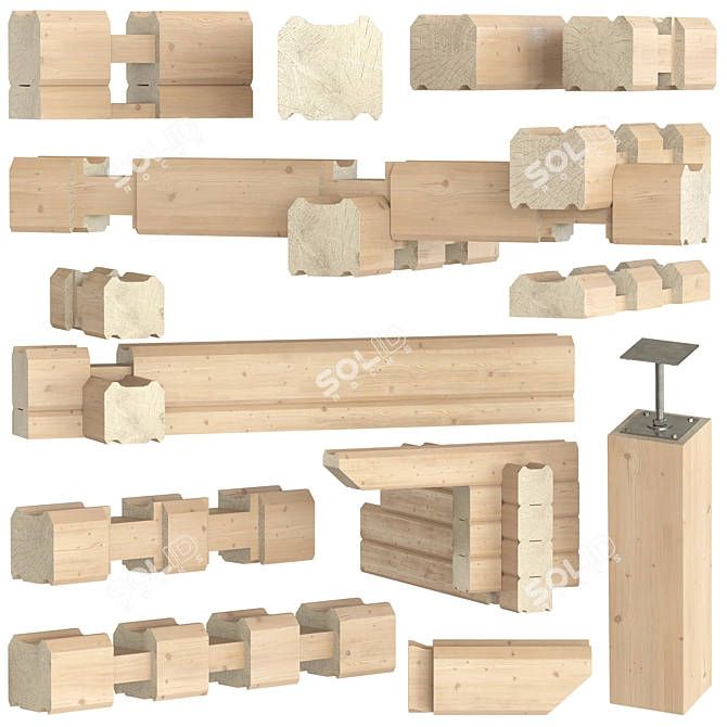 Textured Timber Beam Set 3D model image 2