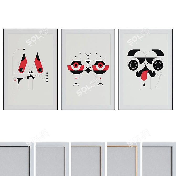 Animal Picture Frame Set - Modern Style 3D model image 1