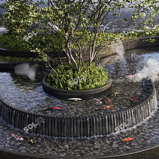 Waterfall Pond with Fish 3D model image 7