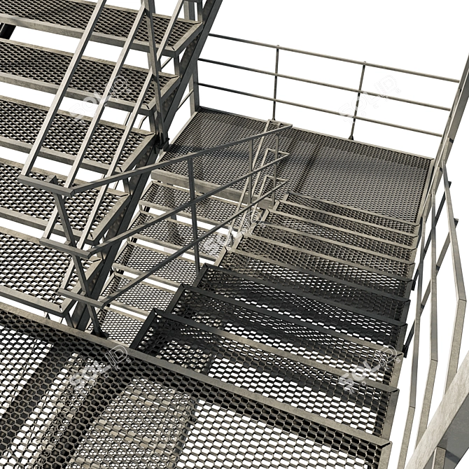 Metal External Evacuation Staircase 3D model image 2