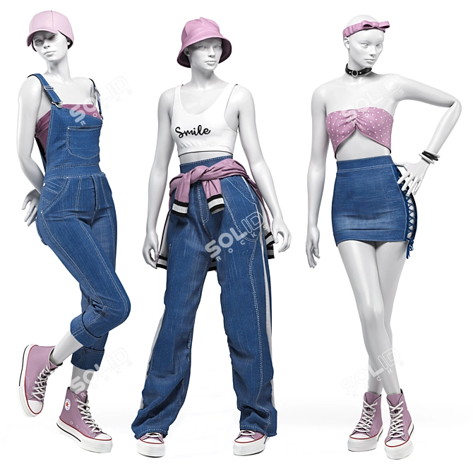 Fashion Mannequin with Clothes Set 3D model image 1