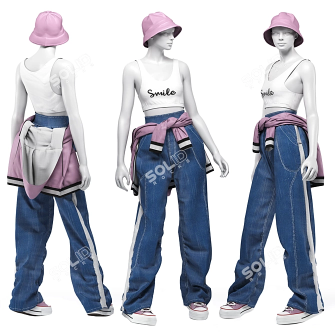 Fashion Mannequin with Clothes Set 3D model image 2