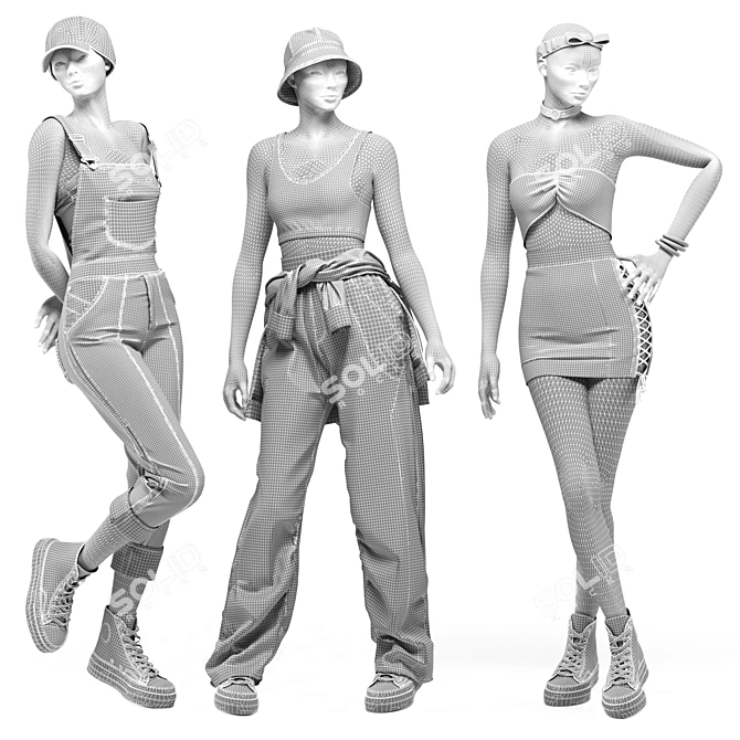 Fashion Mannequin with Clothes Set 3D model image 5