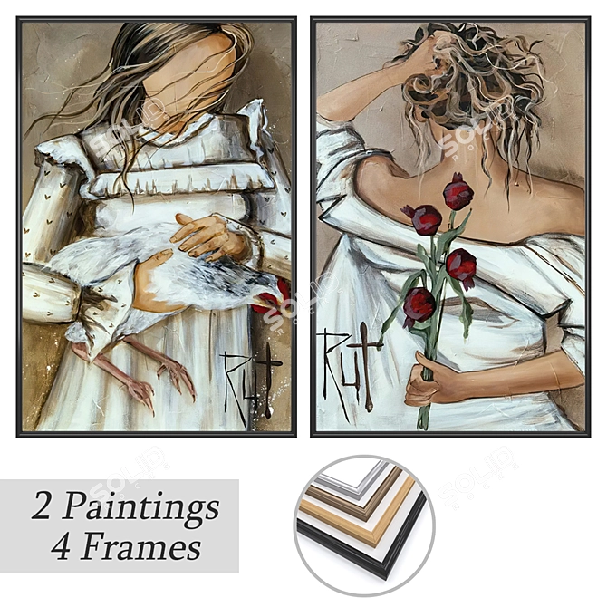 Decorative Art Set with Frames 3D model image 1