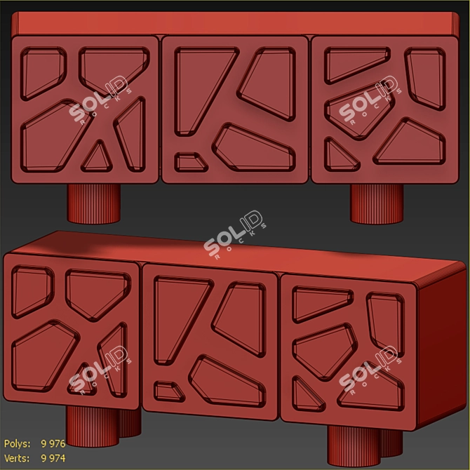 Perth Carved Wood Credenza 3D model image 3