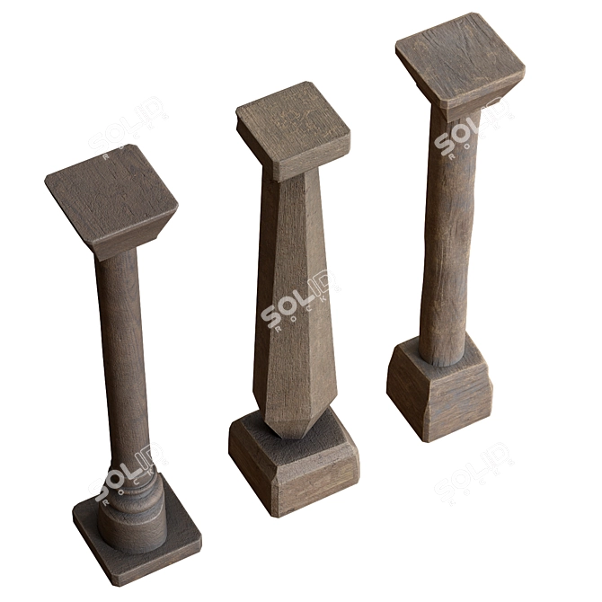  Wooden Decorative Columns, H-3000mm 3D model image 2