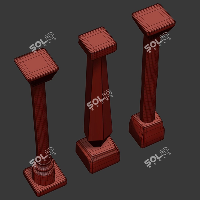  Wooden Decorative Columns, H-3000mm 3D model image 3