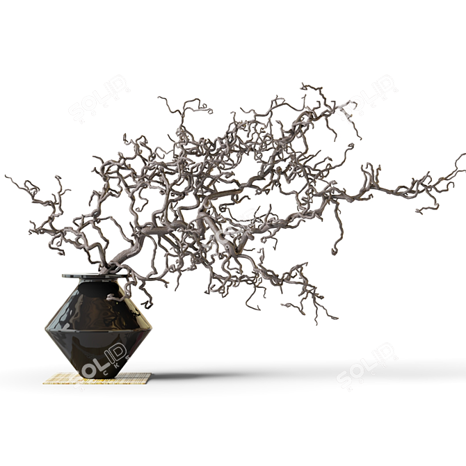 Black Vase with Dry Twig 3D model image 1